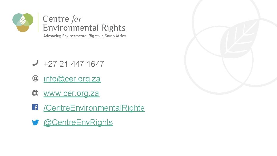 CER Comments on the Draft IRP 2018 +27 21 447 1647 info@cer. org. za