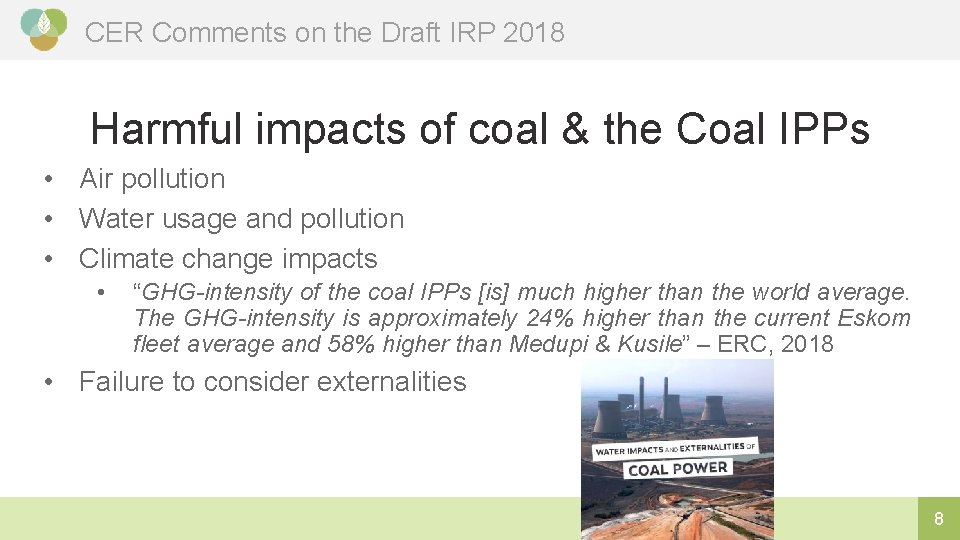 CER Comments on the Draft IRP 2018 Harmful impacts of coal & the Coal