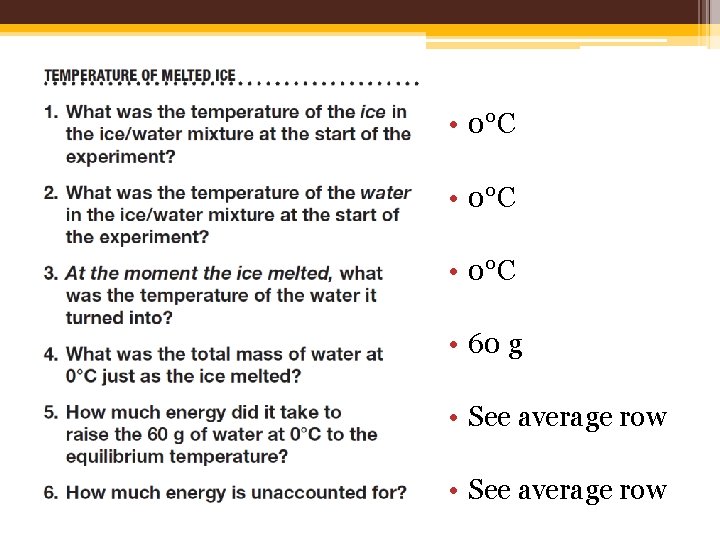 • 0°C • 60 g • See average row • 0°C • 60 g • See average row