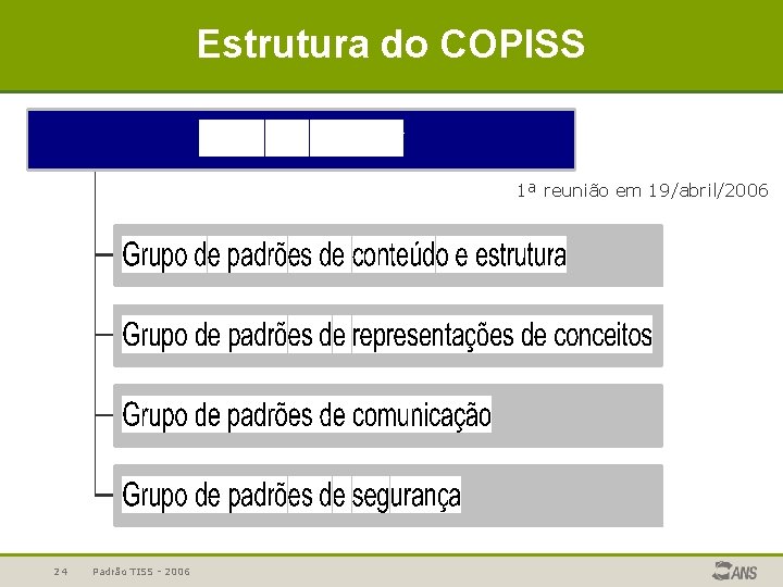 Estrutura do COPISS 1ª reunião em 19/abril/2006 24 Padrão TISS - 2006 