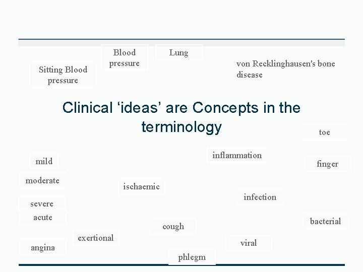 Sitting Blood pressure Lung von Recklinghausen's bone disease Clinical ‘ideas’ are Concepts in the