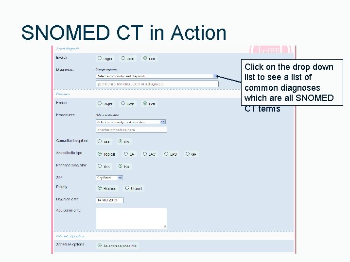 SNOMED CT in Action Click on the drop down list to see a list