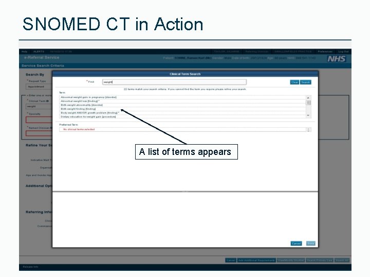 SNOMED CT in Action A list of terms appears 