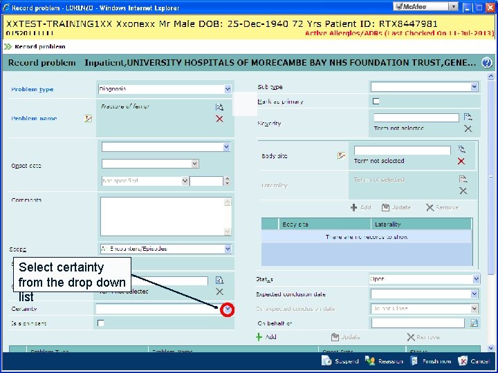 Select certainty from the drop down list 