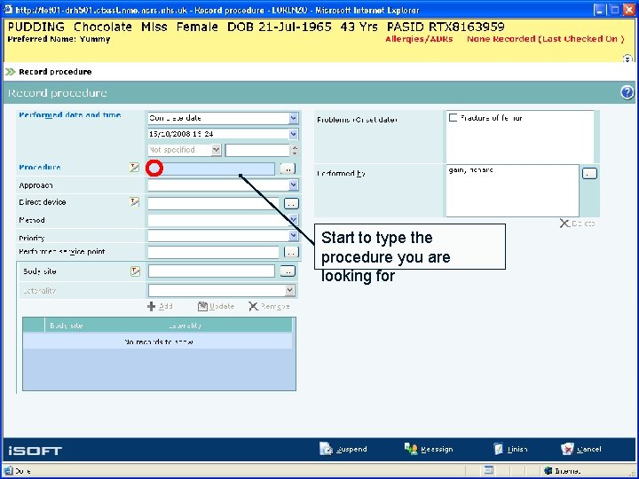Start to type the procedure you are looking for 
