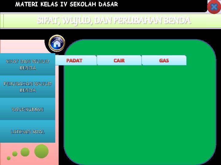 MATERI KELAS IV SEKOLAH DASAR SIFAT, WUJUD, DAN KEGUNAAN PERUBAHANBENDA SIFAT DAN WUJUD BENDA