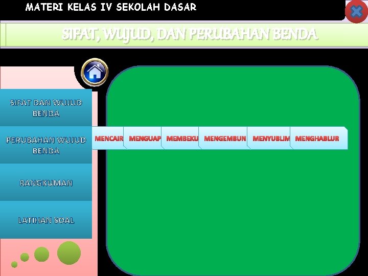 MATERI KELAS IV SEKOLAH DASAR SIFAT, WUJUD, DAN KEGUNAAN PERUBAHANBENDA SIFAT DAN WUJUD BENDA