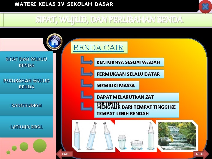 MATERI KELAS IV SEKOLAH DASAR SIFAT, WUJUD, DAN KEGUNAAN PERUBAHANBENDA CAIR SIFAT DAN WUJUD