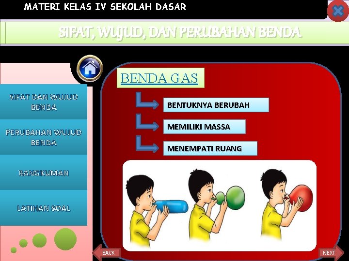 MATERI KELAS IV SEKOLAH DASAR SIFAT, WUJUD, DAN KEGUNAAN PERUBAHANBENDA GAS SIFAT DAN WUJUD