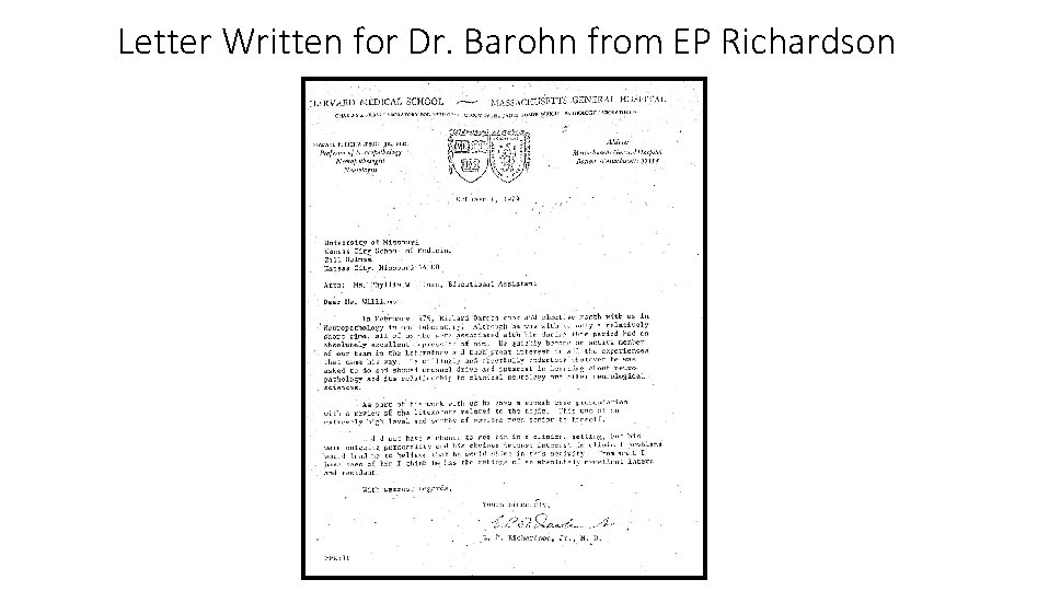 Letter Written for Dr. Barohn from EP Richardson 