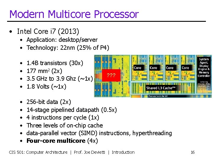 Modern Multicore Processor • Intel Core i 7 (2013) • Application: desktop/server • Technology: