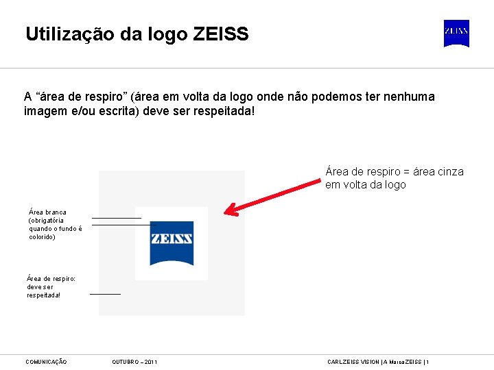 Utilização da logo ZEISS A “área de respiro” (área em volta da logo onde