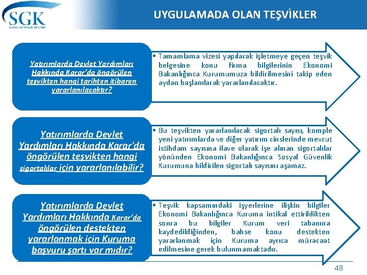 UYGULAMADA OLAN TEŞVİKLER Yatırımlarda Devlet Yardımları Hakkında Karar’da öngörülen teşvikten hangi tarihten itibaren yararlanılacaktır?