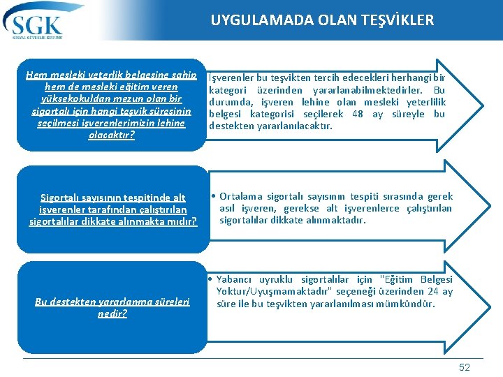 UYGULAMADA OLAN TEŞVİKLER Hem mesleki yeterlik belgesine sahip • hem de mesleki eğitim veren