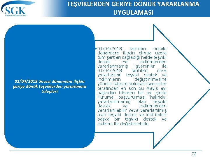 TEŞVİKLERDEN GERİYE DÖNÜK YARARLANMA UYGULAMASI 01/04/2018 öncesi dönemlere ilişkin geriye dönük teşviklerden yararlanma talepleri