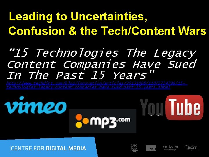 Leading to Uncertainties, Confusion & the Tech/Content Wars “ 15 Technologies The Legacy Content