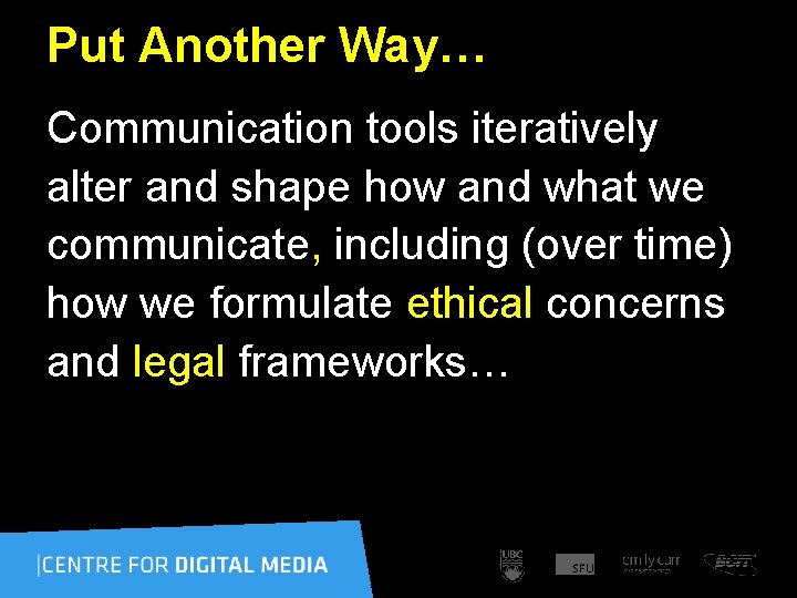 Put Another Way… Communication tools iteratively alter and shape how and what we communicate,