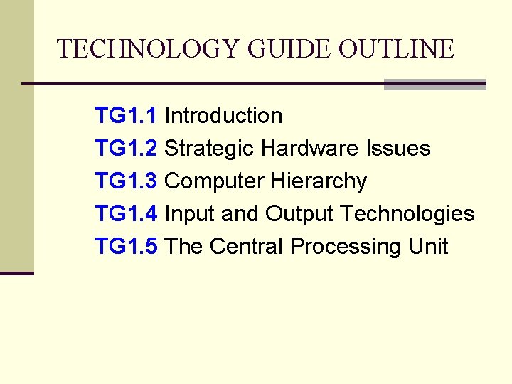 TECHNOLOGY GUIDE OUTLINE TG 1. 1 Introduction TG 1. 2 Strategic Hardware Issues TG