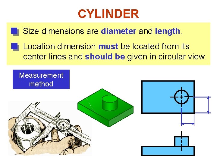 CYLINDER Size dimensions are diameter and length. Location dimension must be located from its