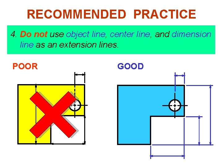 RECOMMENDED PRACTICE 4. Do not use object line, center line, and dimension line as
