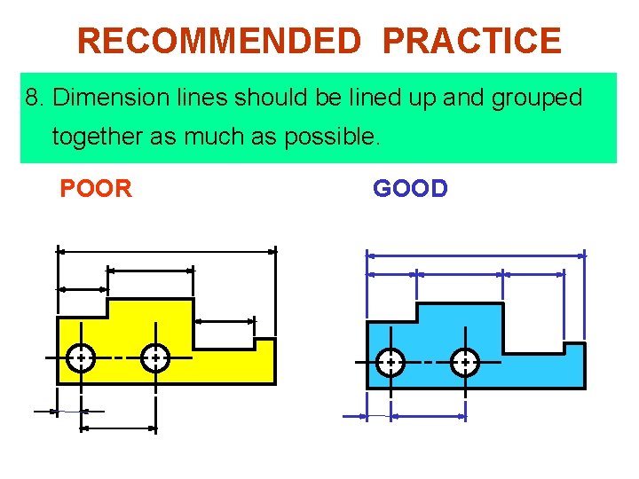 RECOMMENDED PRACTICE 8. Dimension lines should be lined up and grouped together as much