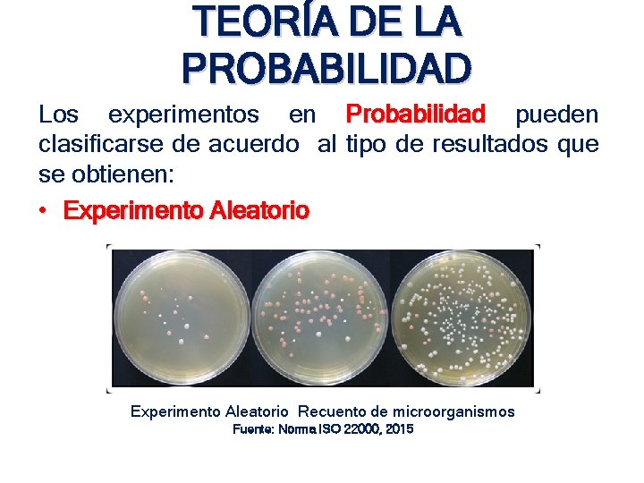 TEORÍA DE LA PROBABILIDAD Los experimentos en Probabilidad pueden clasificarse de acuerdo al tipo TEORÍA DE LA PROBABILIDAD Los experimentos en Probabilidad pueden clasificarse de acuerdo al tipo