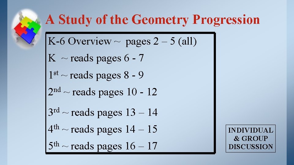 A Study of the Geometry Progression K-6 Overview ~ pages 2 – 5 (all)