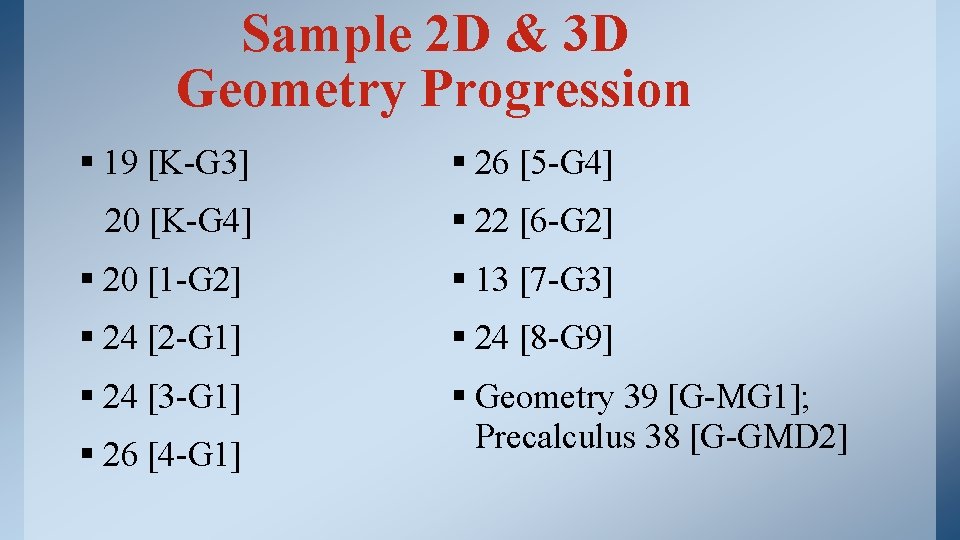 Sample 2 D & 3 D Geometry Progression § 19 [K-G 3] § 26