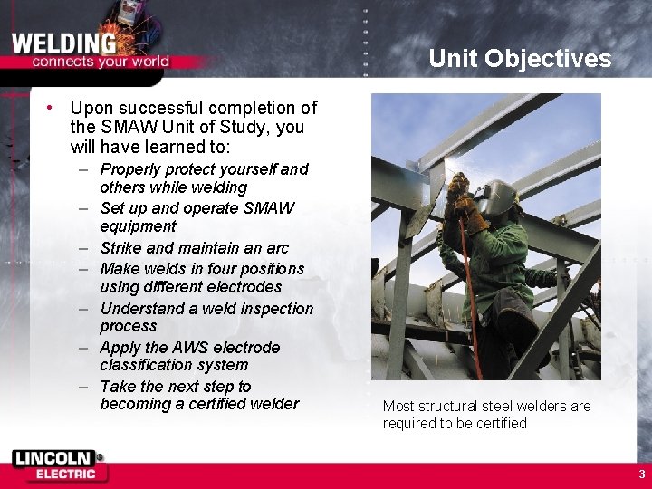 Unit Objectives • Upon successful completion of the SMAW Unit of Study, you will