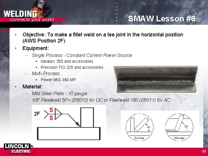 SMAW Lesson #6 • • Objective: To make a fillet weld on a tee