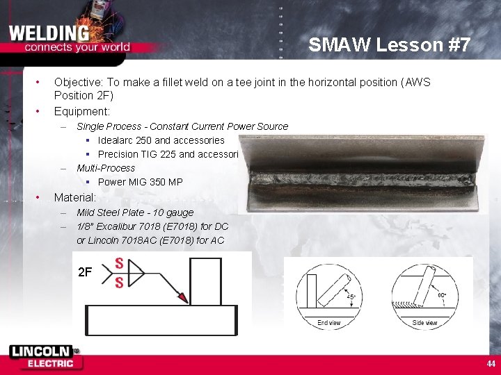 SMAW Lesson #7 • • Objective: To make a fillet weld on a tee