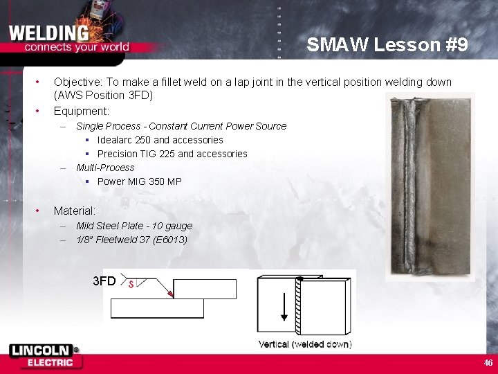 SMAW Lesson #9 • • Objective: To make a fillet weld on a lap