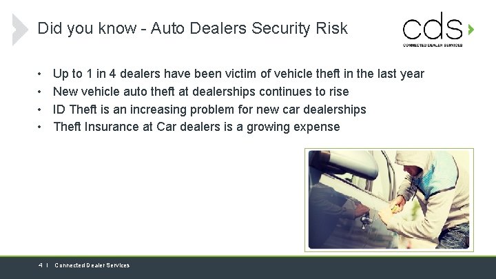 Did you know - Auto Dealers Security Risk • • Up to 1 in