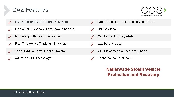 ZAZ Features ✓ Nationwide and North America Coverage ✓ Speed Alerts by email -