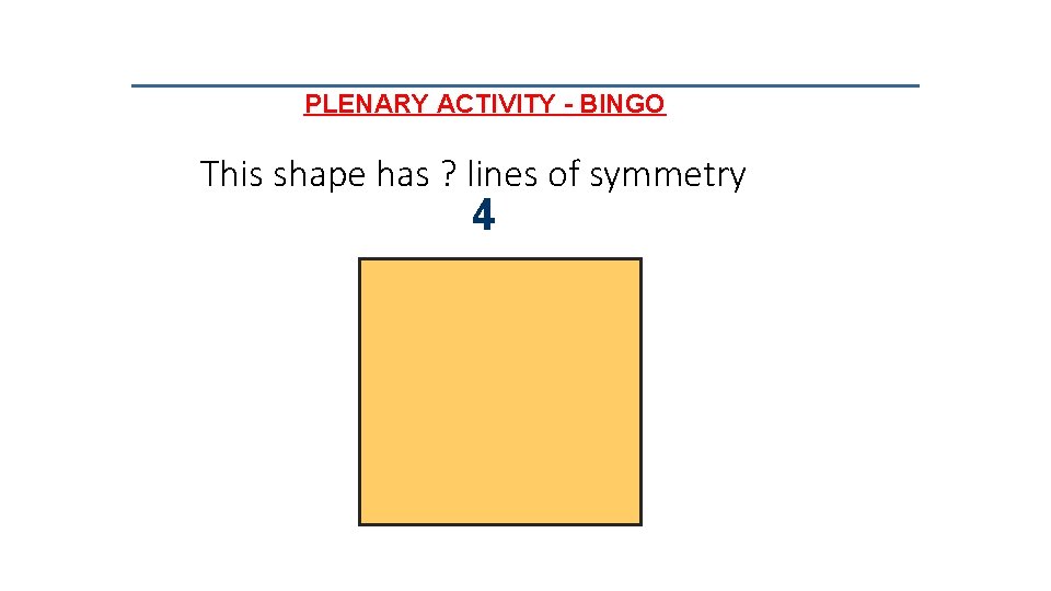 PLENARY ACTIVITY - BINGO This shape has ? lines of symmetry 4 