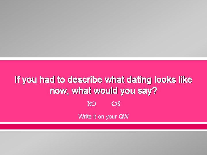 If you had to describe what dating looks like now, what would you say?