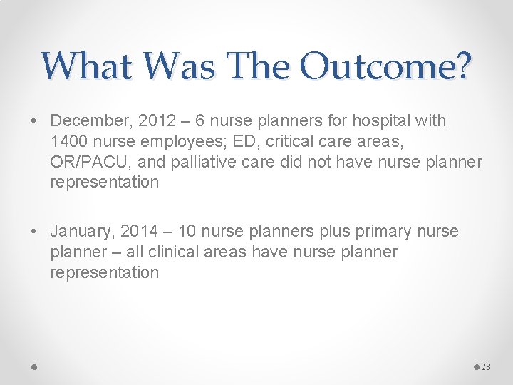 What Was The Outcome? • December, 2012 – 6 nurse planners for hospital with What Was The Outcome? • December, 2012 – 6 nurse planners for hospital with