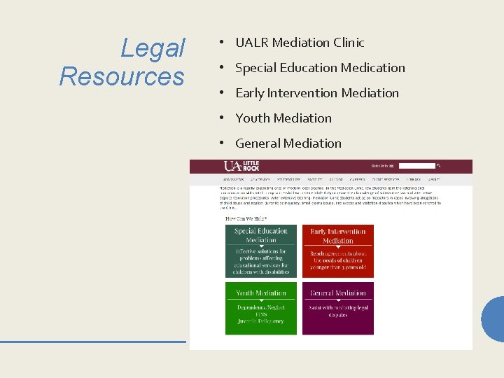 Legal Resources • UALR Mediation Clinic • Special Education Medication • Early Intervention Mediation