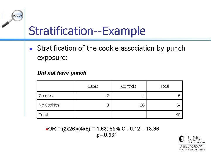 Stratification--Example n Stratification of the cookie association by punch exposure: Did not have punch