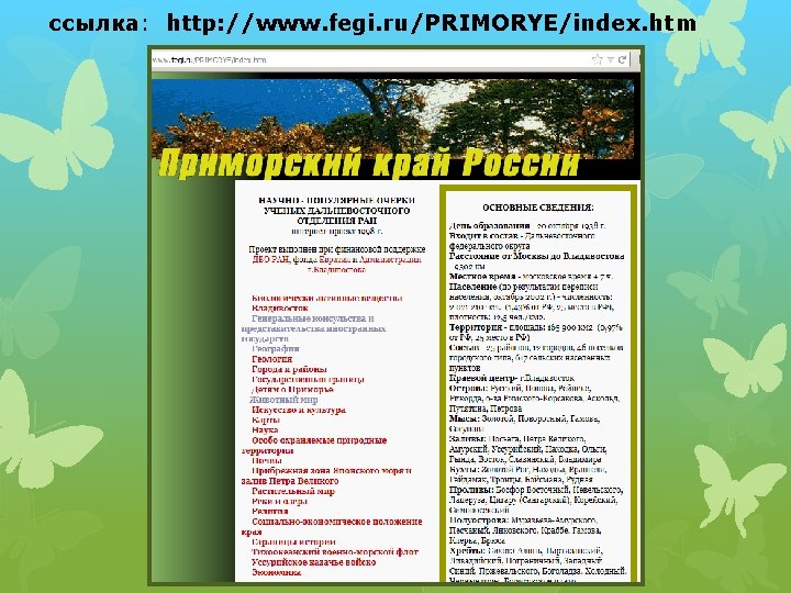 ссылка: http: //www. fegi. ru/PRIMORYE/index. htm 