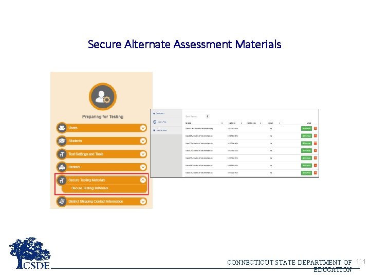 Secure Alternate Assessment Materials CONNECTICUT STATE DEPARTMENT OF 111 EDUCATION 