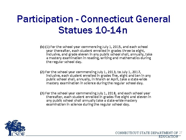 Participation - Connecticut General Statues 10 -14 n (b) (1) For the school year