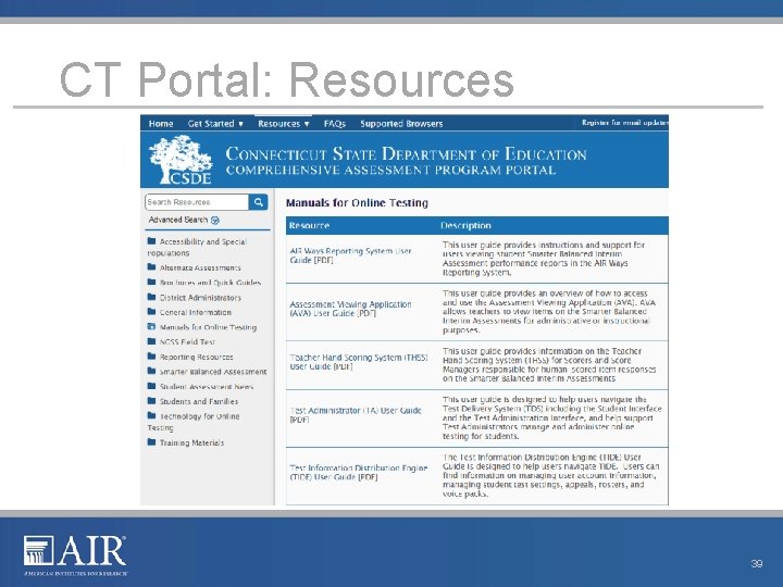 CT Portal: Resources 39 