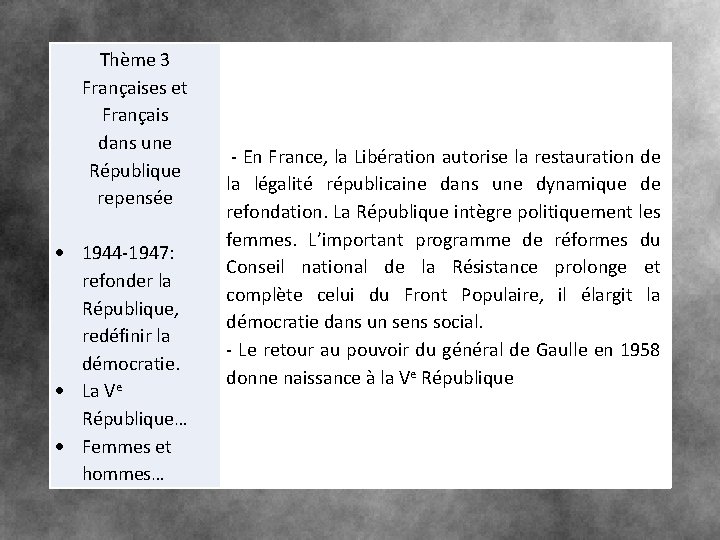 Thème 3 Françaises et Français dans une République repensée 1944 -1947: refonder la République,