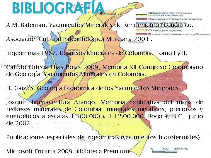 BIBLIOGRAFÍA A. M. Bateman. Yacimientos Minerales de Rendimiento Económico. Asociación Cultural Paleontológica Murciana 2003.