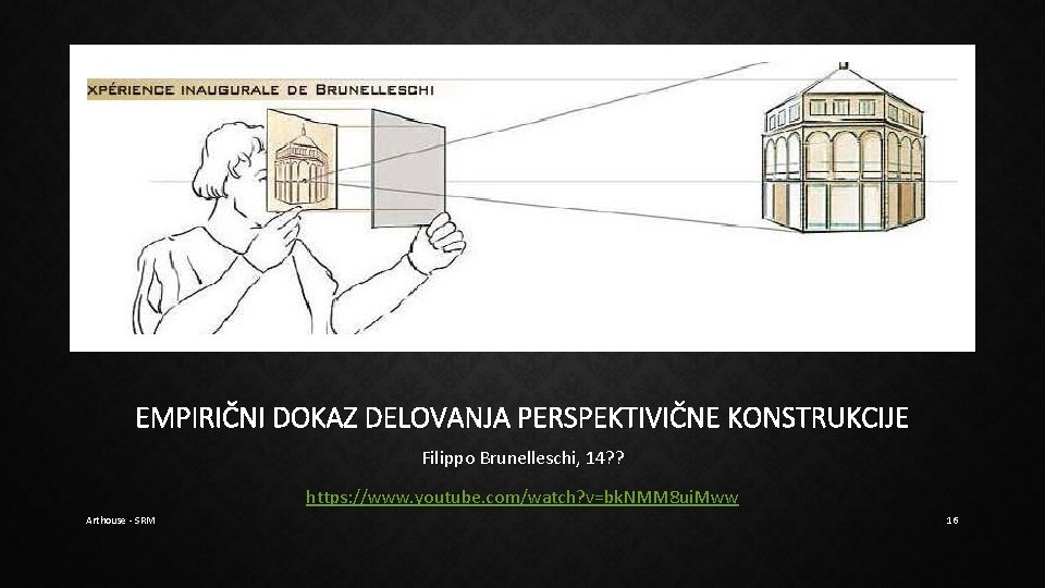 EMPIRIČNI DOKAZ DELOVANJA PERSPEKTIVIČNE KONSTRUKCIJE Filippo Brunelleschi, 14? ? https: //www. youtube. com/watch? v=bk. EMPIRIČNI DOKAZ DELOVANJA PERSPEKTIVIČNE KONSTRUKCIJE Filippo Brunelleschi, 14? ? https: //www. youtube. com/watch? v=bk.