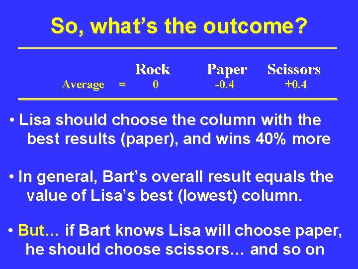 So, what’s the outcome? Average = Rock 0 Paper -0. 4 Scissors +0. 4 So, what’s the outcome? Average = Rock 0 Paper -0. 4 Scissors +0. 4