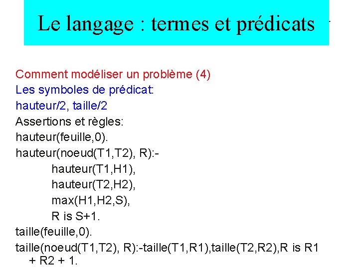 Le langage : termes et prédicats Comment modéliser un problème (4) Les symboles de
