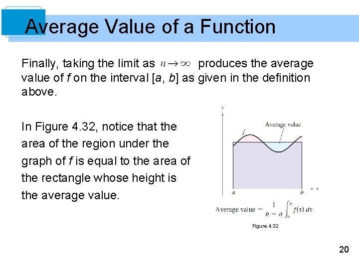 Average Value of a Function Finally, taking the limit as produces the average value