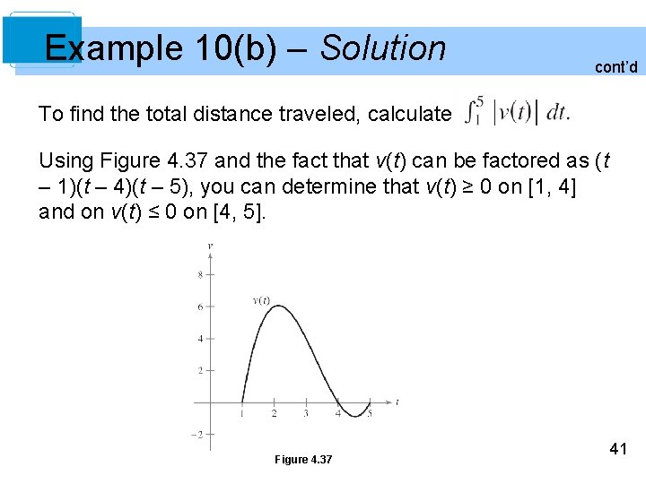 Example 10(b) – Solution cont’d To find the total distance traveled, calculate Using Figure